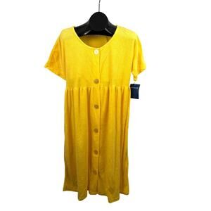 Vintage 1990s Yellow Terry Cloth Leisure Lounge Dress SMALL New
